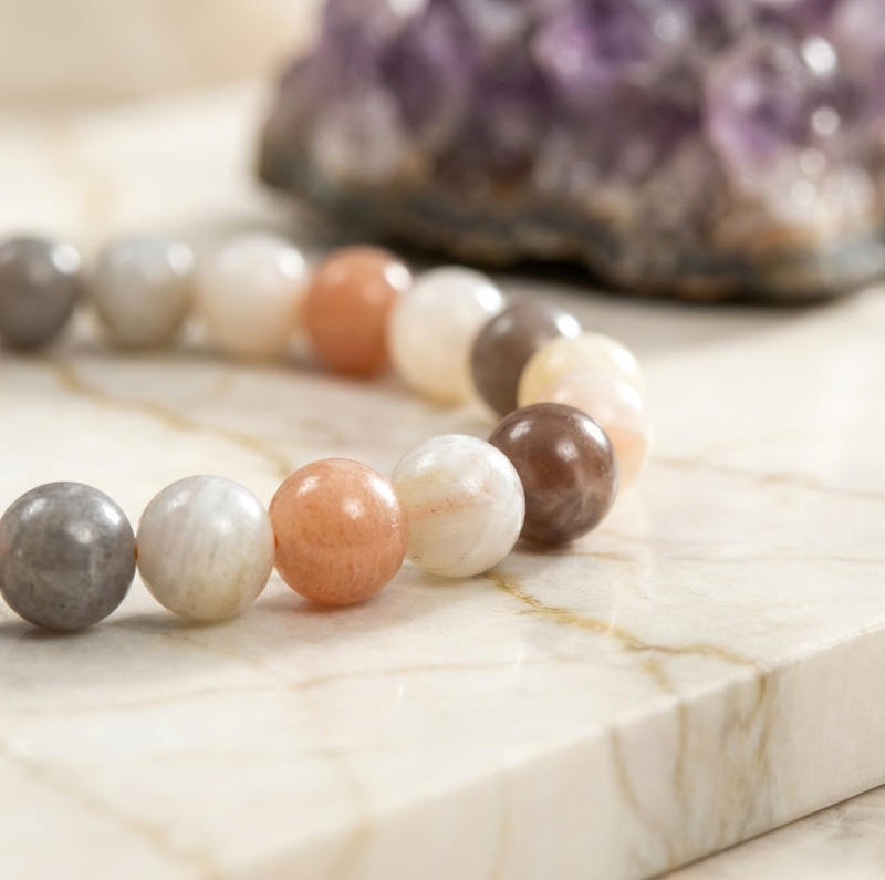 Bracelet "Féminité" en Pierre de Lune Multicolor