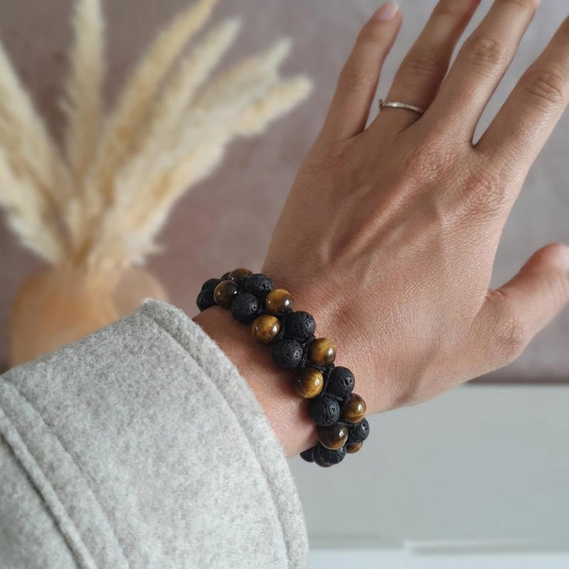 Bracelet "Protection et Confiance" en Oeil-de-Tigre & Pierre de Lave - Homme