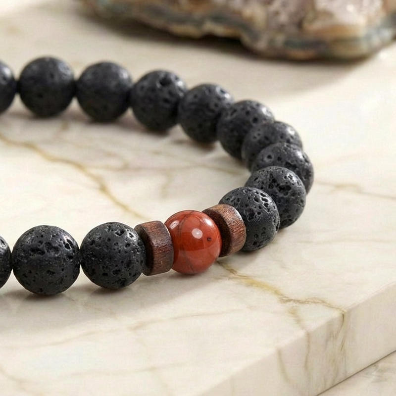 Bracelet "Protecteur & Reconstruction" en Jaspe Rouge & Pierre de Lave Homme