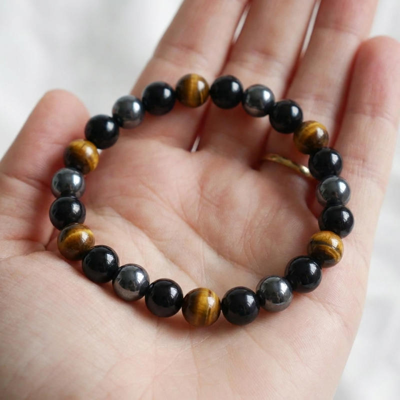 Bracelet "Protection Triple" en Hematite, Oeil-de-Tigre et Obsidienne