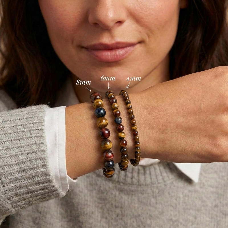 Bracelet "Oeil Triple" en Oeil-de-Tigre/Taureau/Céleste
