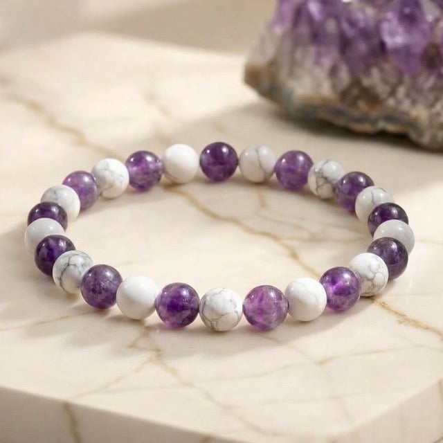 Bracelet "Anti-douleurs" Mix en Howlite & Améthyste