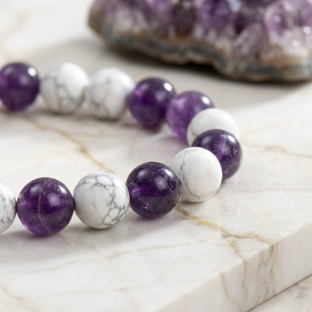 Bracelet "Anti-douleurs" Mix en Howlite & Améthyste