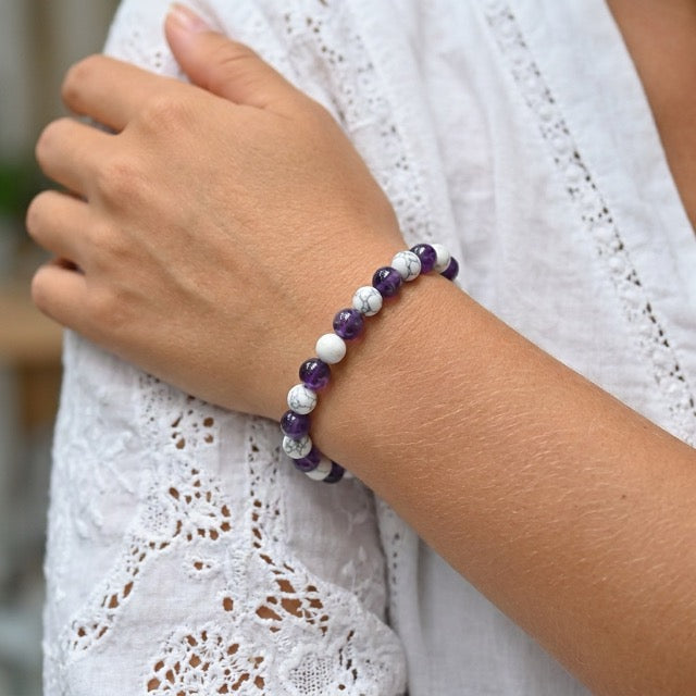 Bracelet "Anti douleurs" en Howlite & Améthyste