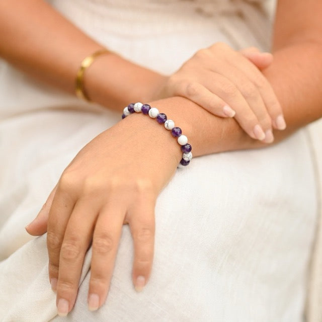 Bracelet "Anti douleurs" en Howlite & Améthyste