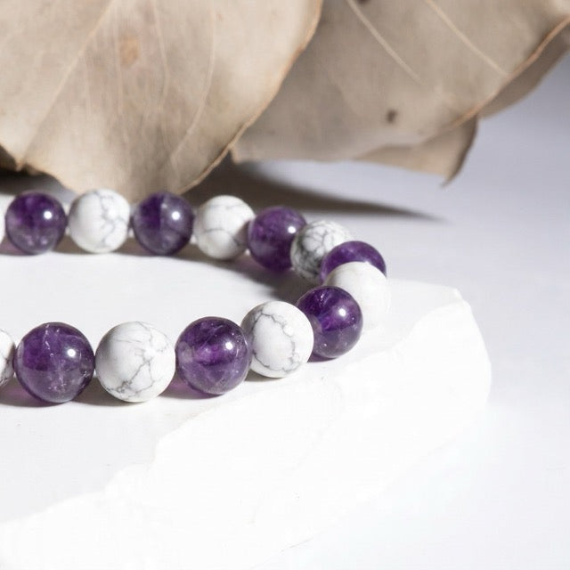 Bracelet "Anti douleurs" en Howlite & Améthyste