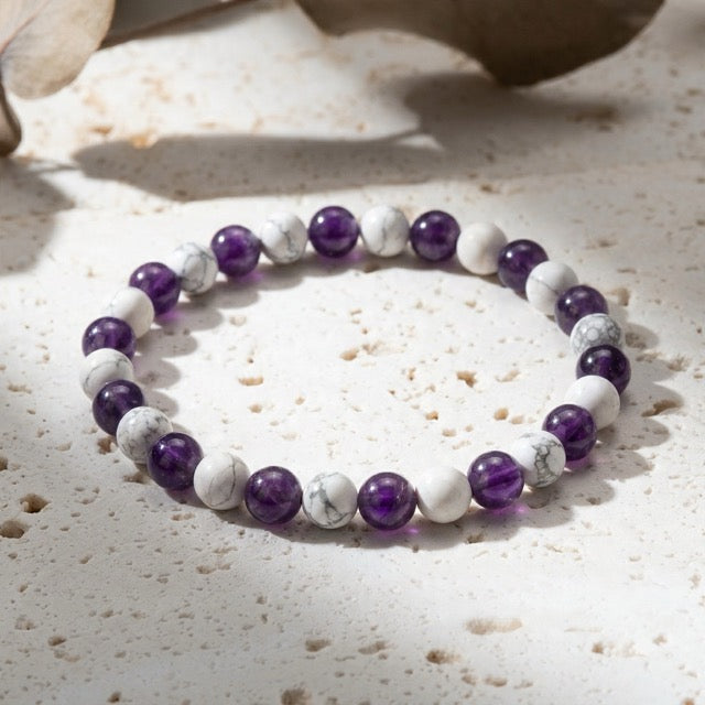 Bracelet "Anti douleurs" en Howlite & Améthyste