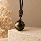 Pendentif "Bouclier" Sphère en Obsidienne Dorée - lespierresdubienetre