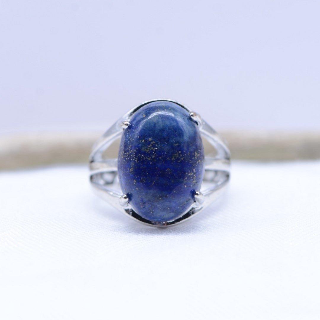 Bague "Contrôle" Cabochon ovale en Lapis Lazuli (réglable) - lespierresdubienetre