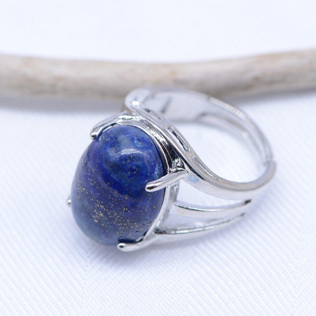 Bague "Contrôle" Cabochon ovale en Lapis Lazuli (réglable) - lespierresdubienetre