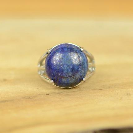 Bague "Contrôle" Cabochon ronde en Lapis Lazuli (réglable) - lespierresdubienetre