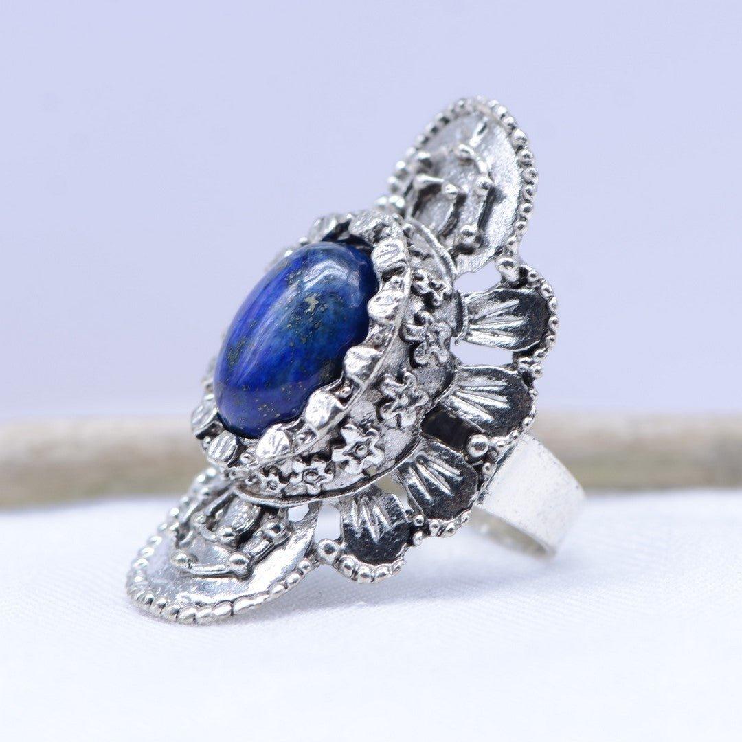 Bague "Contrôle" Stena en Lapis Lazuli (réglable) - lespierresdubienetre