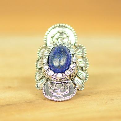 Bague "Contrôle" Stena en Lapis Lazuli (réglable) - lespierresdubienetre
