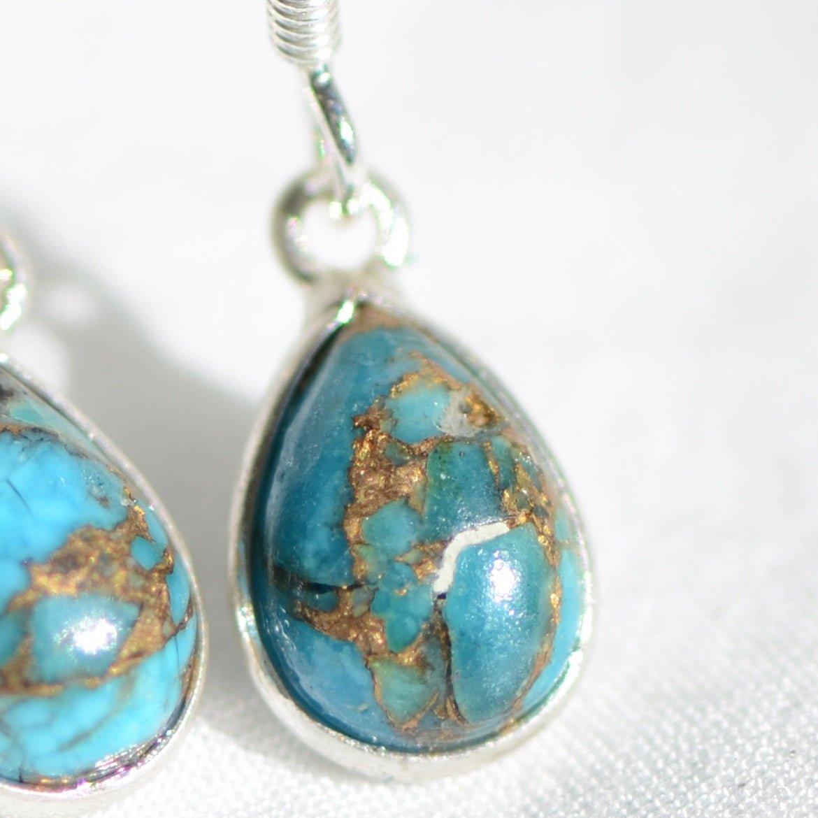 Boucles d'oreilles "Positif" en Turquoise Goutte (Argent 925) - lespierresdubienetre