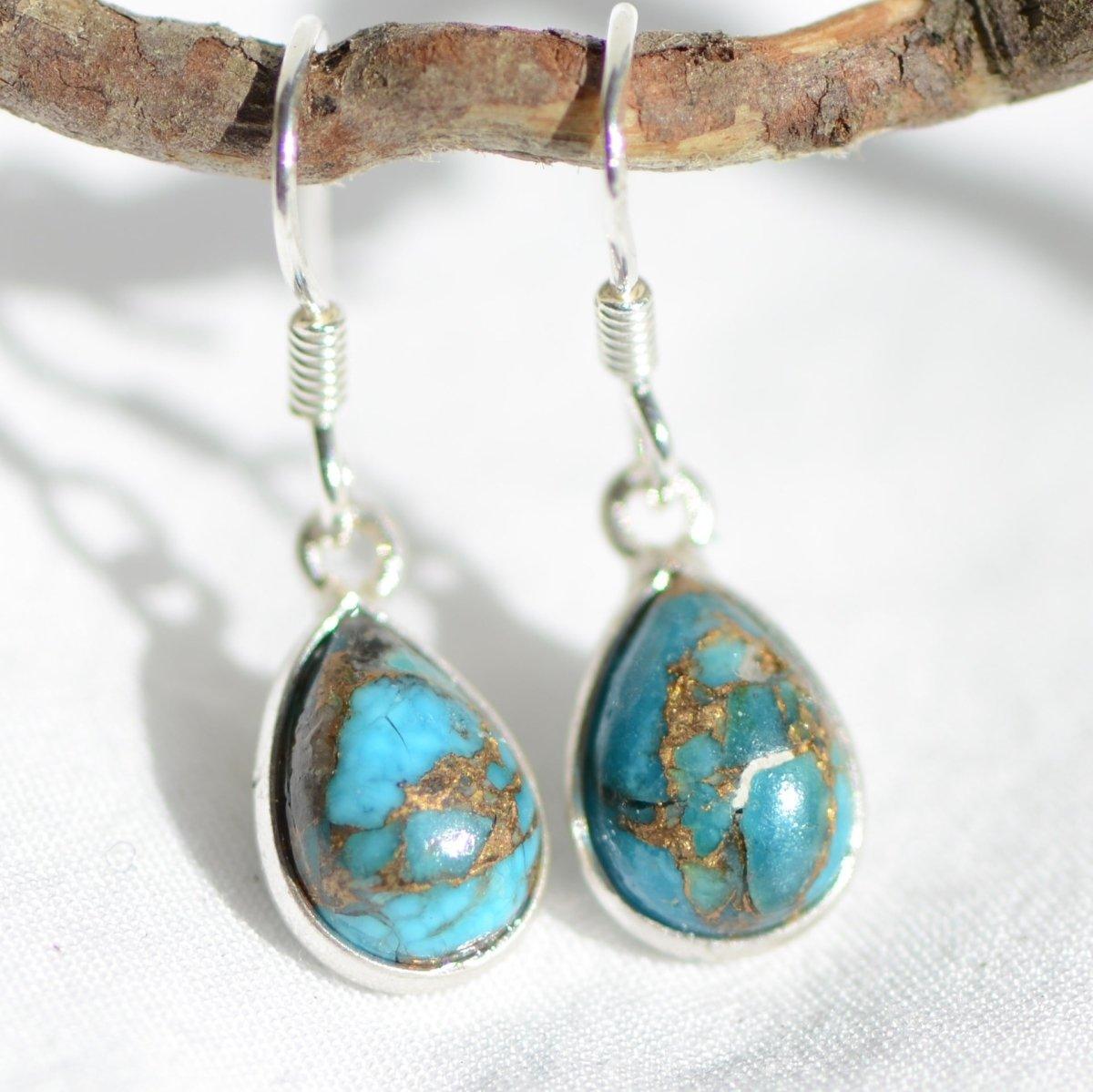 Boucles d'oreilles "Positif" en Turquoise Goutte (Argent 925) - lespierresdubienetre