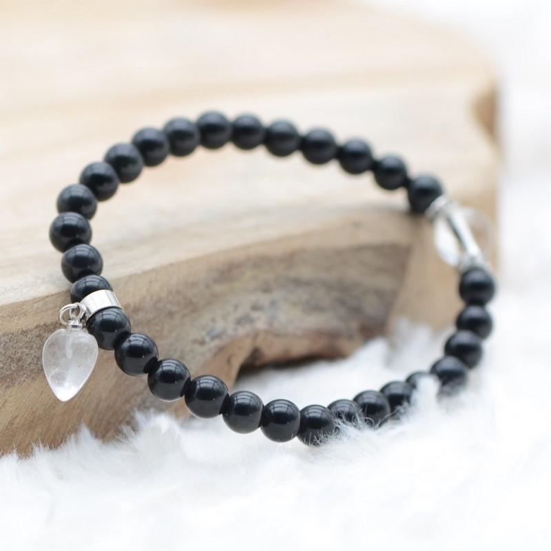 Bracelet "Absorption" en Tourmaline Noire (Coeur en Quartz) - lespierresdubienetre