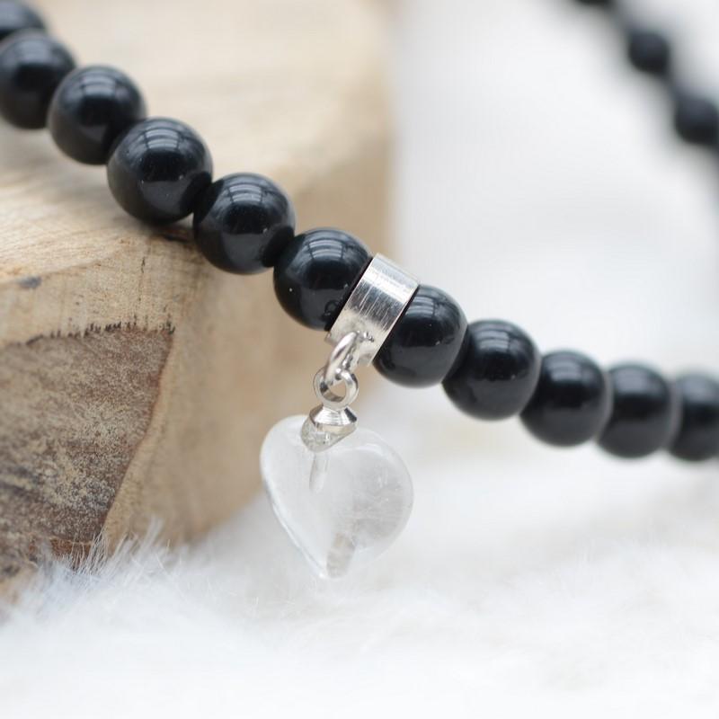 Bracelet "Absorption" en Tourmaline Noire (Coeur en Quartz) - lespierresdubienetre