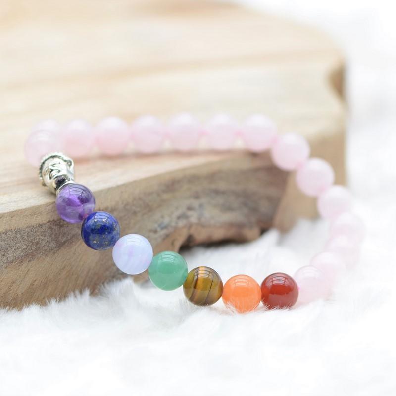 Bracelet "Amour des 7 Chakras" en Quartz Rose - lespierresdubienetre