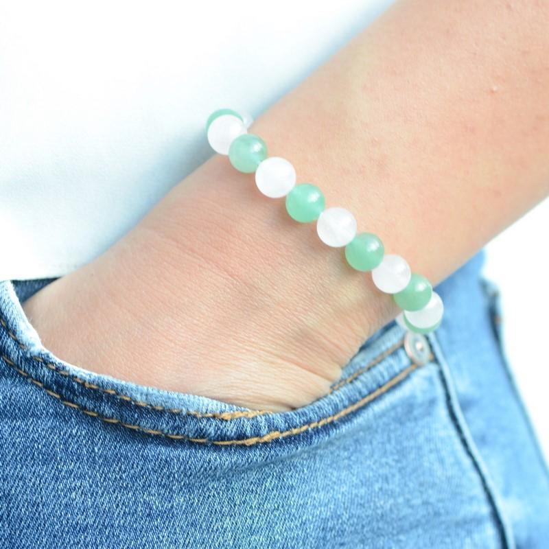 Bracelet "Amour et Tranquillité" Mix en Quartz Rose et Aventurine - lespierresdubienetre