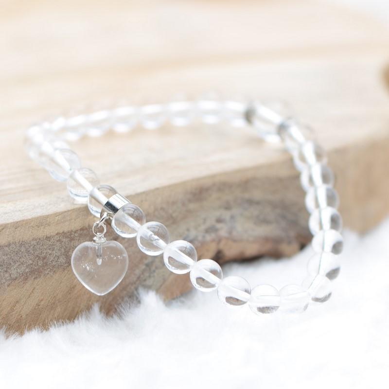 Bracelet "Amplificateur" en Cristal de Roche (Cœur en Quartz) - lespierresdubienetre