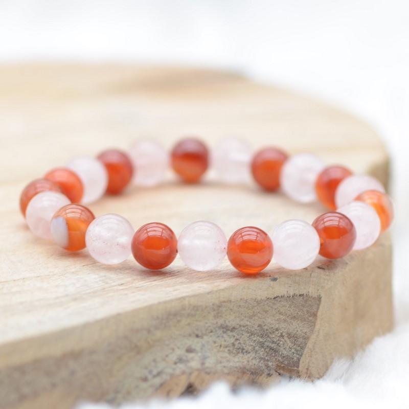 Bracelet "Ancrage Doux & Amour" Mix en Cornaline et Quartz Rose - lespierresdubienetre