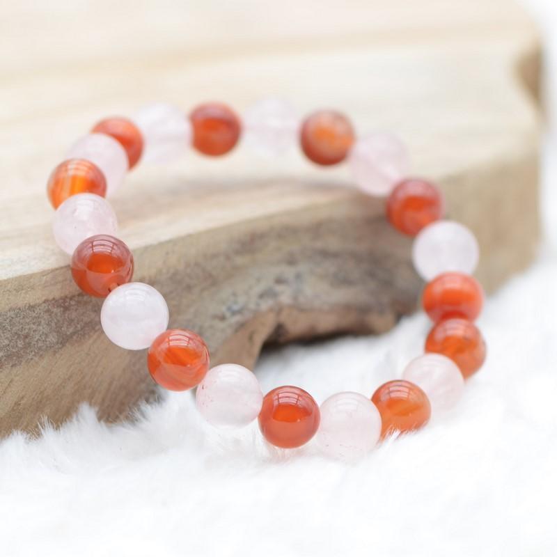 Bracelet "Ancrage Doux & Amour" Mix en Cornaline et Quartz Rose - lespierresdubienetre