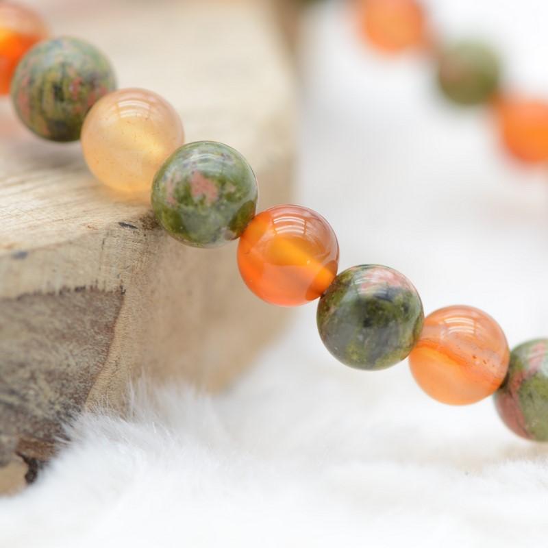 Bracelet "Ancrage Doux & Apprentissage" En Cornaline et Unakite - lespierresdubienetre