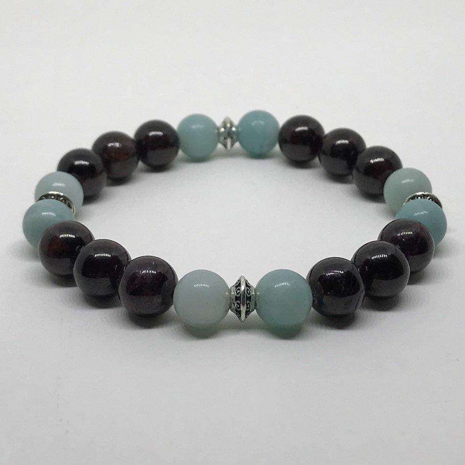 Bracelet "Ancrage et Apaisement" en Grenat & Amazonite - lespierresdubienetre