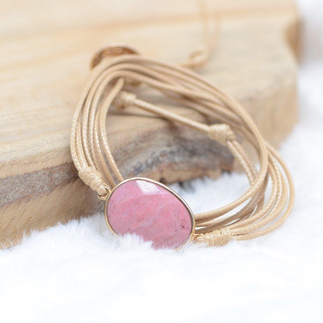 Bracelet Boho "Absorption" en Tourmaline Rose - lespierresdubienetre