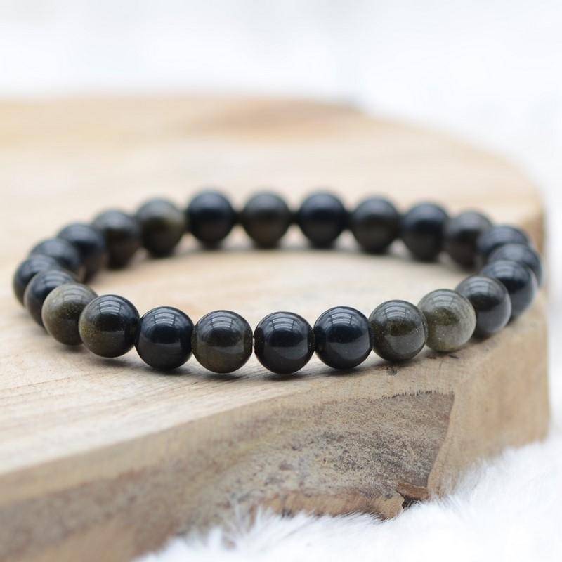 Bracelet "Bouclier" en Obsidienne Dorée - lespierresdubienetre