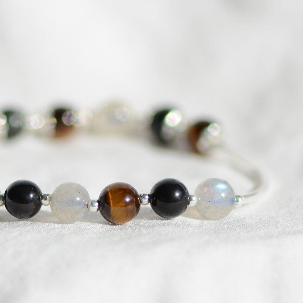 Bracelet "Confiance et Protection" en Oeil de Tigre, Labradorite et Tourmaline & Argent 925 - Pièce de Bijouterie - lespierresdubienetre
