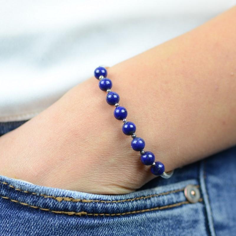 Bracelet "Contrôle" en Lapis Lazuli & Argent 925 - Pièce de Bijouterie - lespierresdubienetre