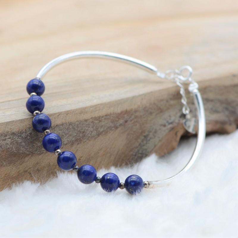 Bracelet "Contrôle" en Lapis Lazuli & Argent 925 - Pièce de Bijouterie - lespierresdubienetre