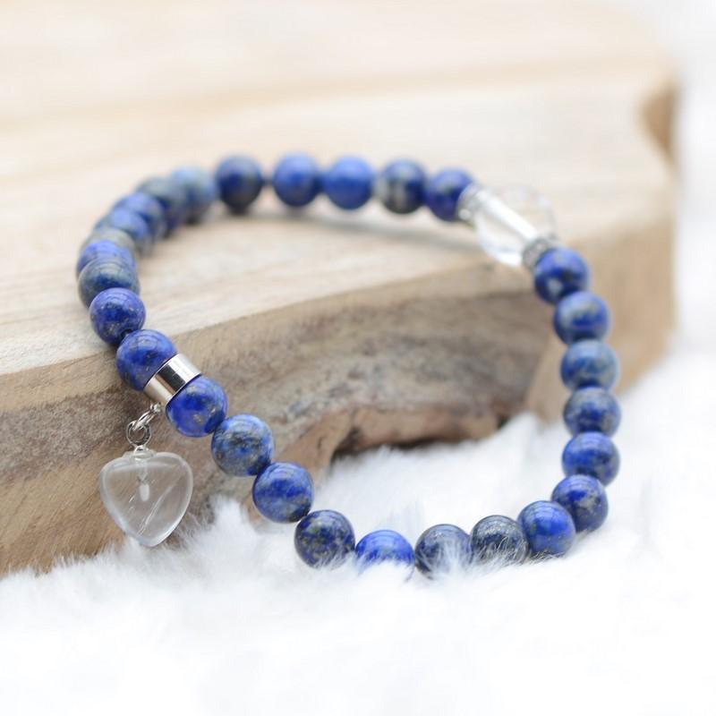 Bracelet "Contrôle" en Lapis Lazuli (Cœur en Quartz) - lespierresdubienetre