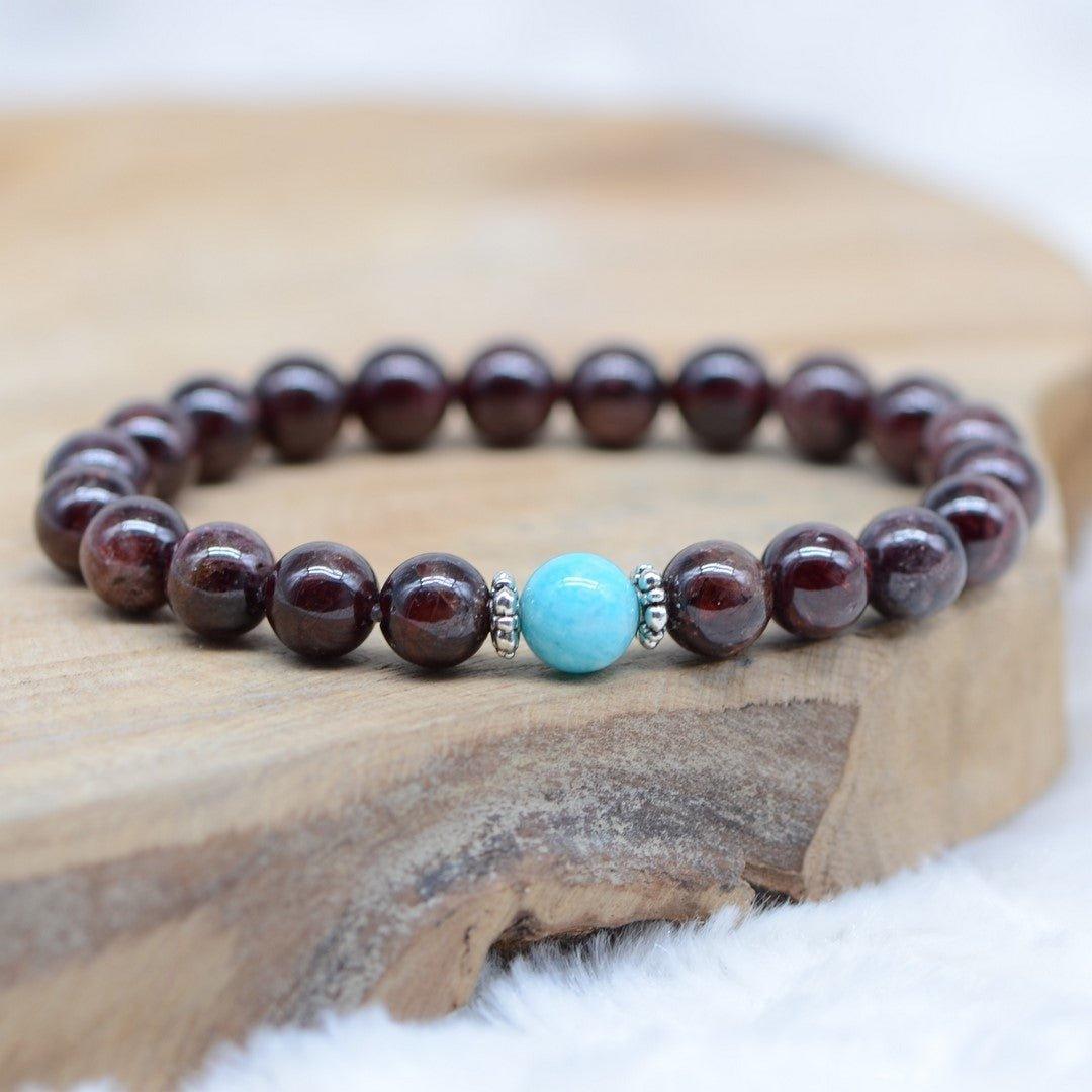 Bracelet "Duo Apaisant" en Amazonite & Grenat - lespierresdubienetre