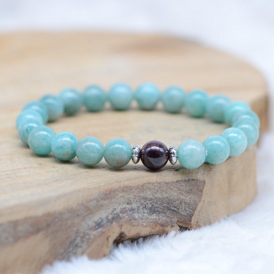 Bracelet "Duo Apaisant" en Amazonite & Grenat - lespierresdubienetre