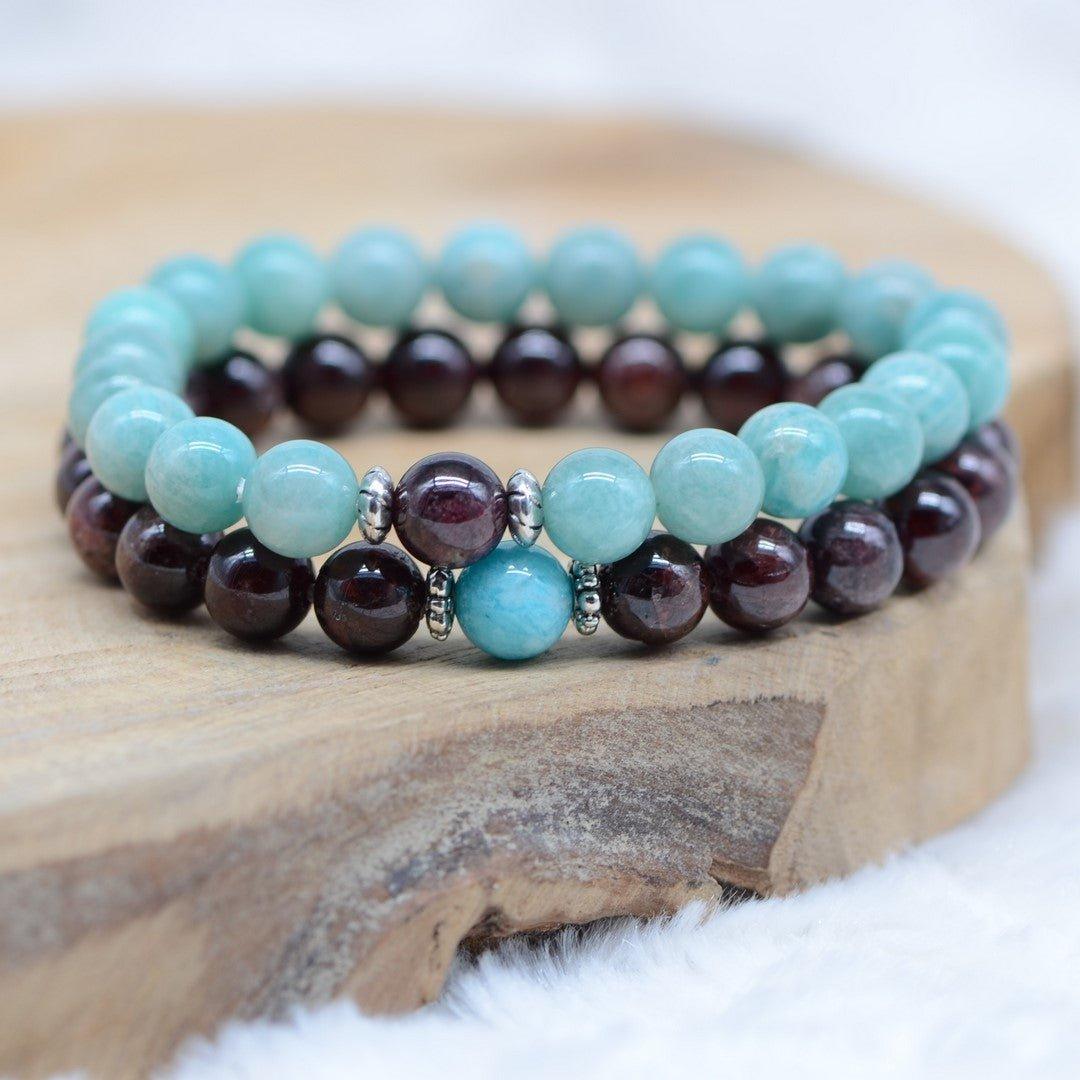 Bracelet "Duo Apaisant" en Amazonite & Grenat - lespierresdubienetre