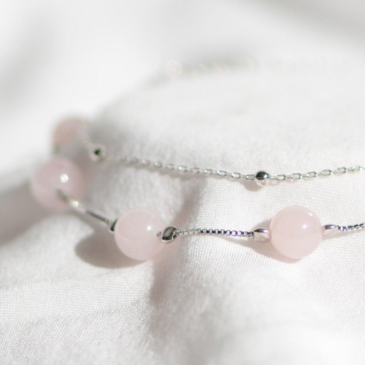 Bracelet en Argent 925 "Amour" en Quartz Rose - Pièce de Bijouterie - lespierresdubienetre