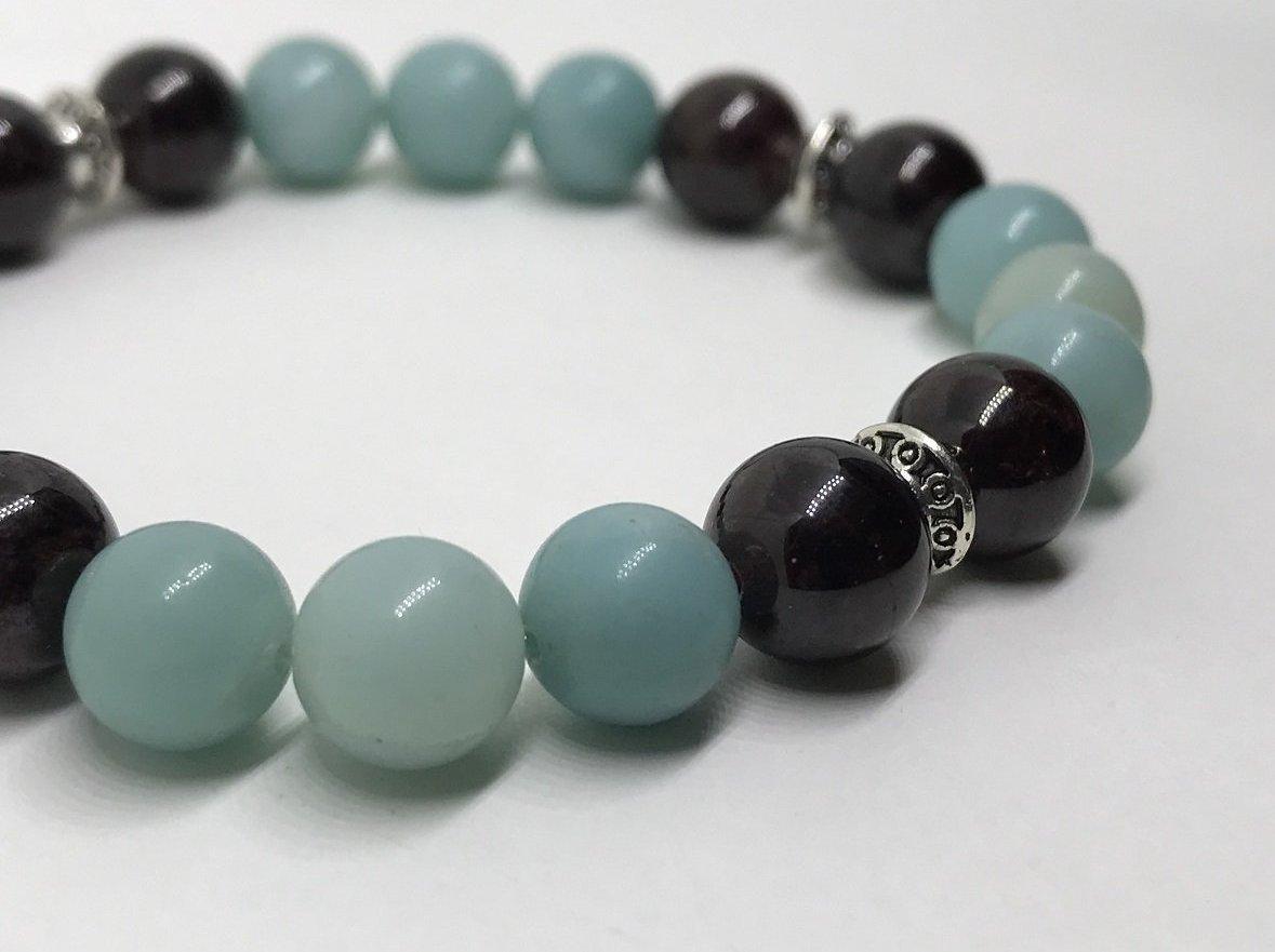 Bracelet "Energie Positive" en Amazonite & Grenat - lespierresdubienetre