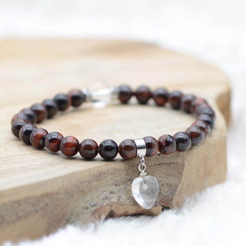 Bracelet "Force" en Oeil-de-Taureau (Coeur en Quartz) - lespierresdubienetre