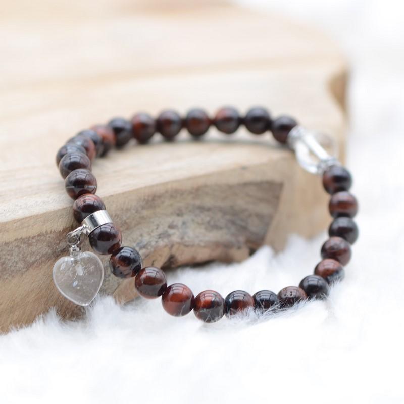 Bracelet "Force" en Oeil-de-Taureau (Coeur en Quartz) - lespierresdubienetre