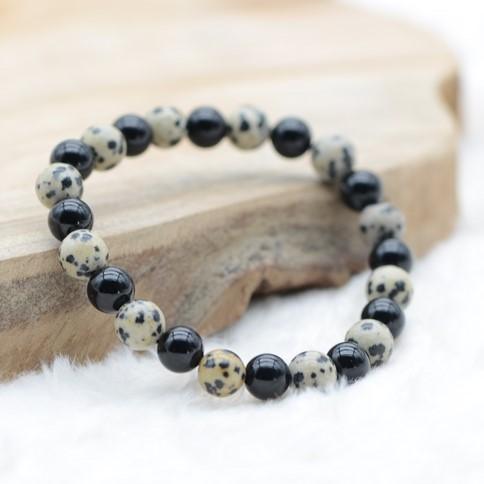 Bracelet "Force et Soulagement" Mix en Agate Noire & Jaspe Dalmatien - lespierresdubienetre