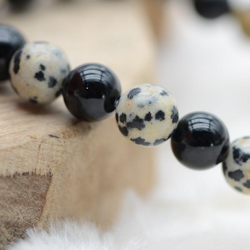 Bracelet "Force et Soulagement" Mix en Agate Noire & Jaspe Dalmatien - lespierresdubienetre