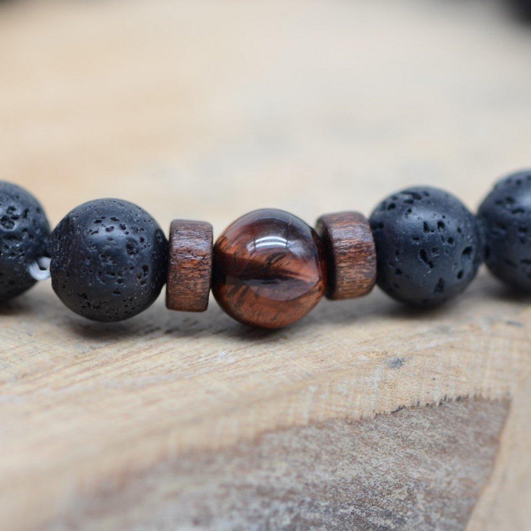 Bracelet "Force & Reconstruction" en Oeil de Taureau & Pierre de Lave Homme - lespierresdubienetre