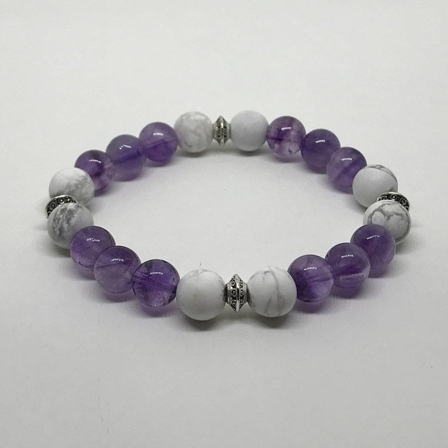 Bracelet "Humilité et Patience" en Améthyste & Howlite - lespierresdubienetre