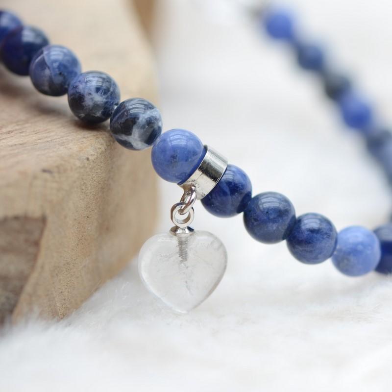 Bracelet "Maîtrise" en Sodalite (Coeur en Quartz) - lespierresdubienetre