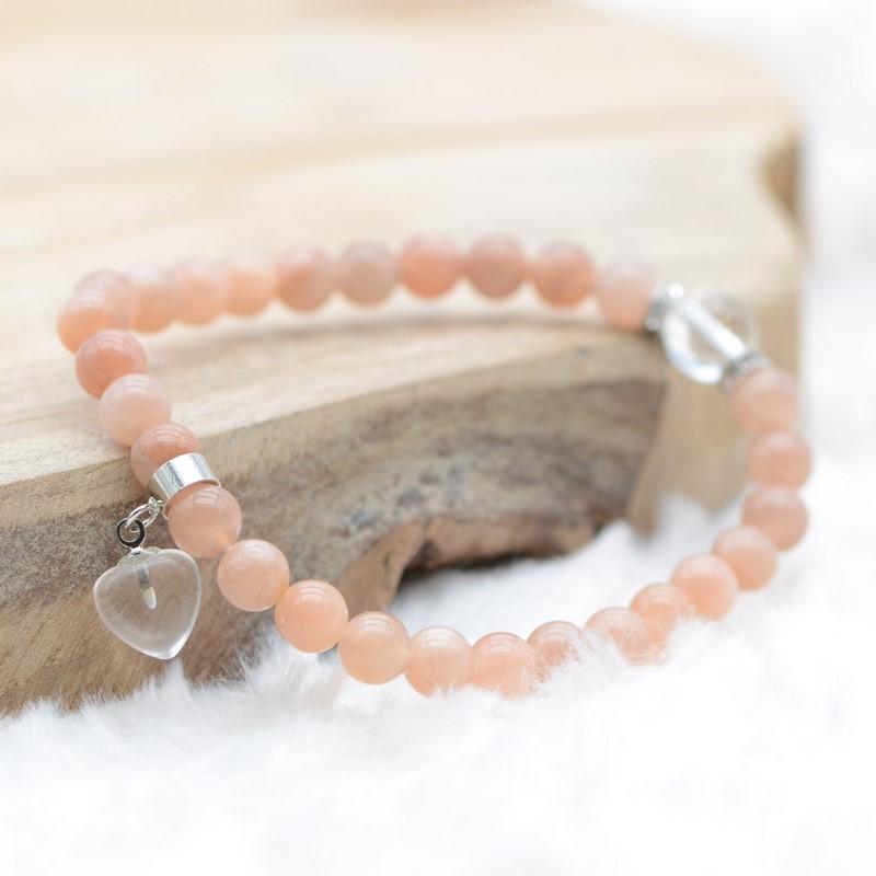 Bracelet "Optimisme" en Pierre de Soleil (Cœur en Quartz) - lespierresdubienetre