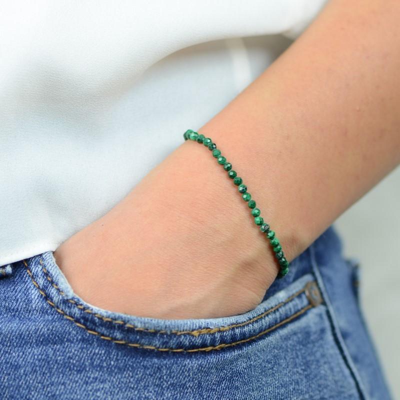 Bracelet "Paix" en Malachite à facettes - lespierresdubienetre