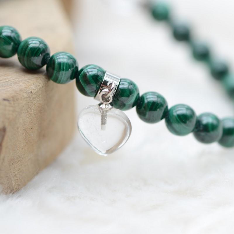 Bracelet "Paix" en Malachite (Coeur en Quartz) - lespierresdubienetre