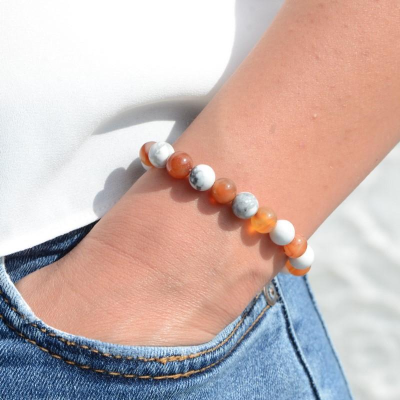 Bracelet "Patience et Ancrage" Mix en Howlite & Cornaline - lespierresdubienetre